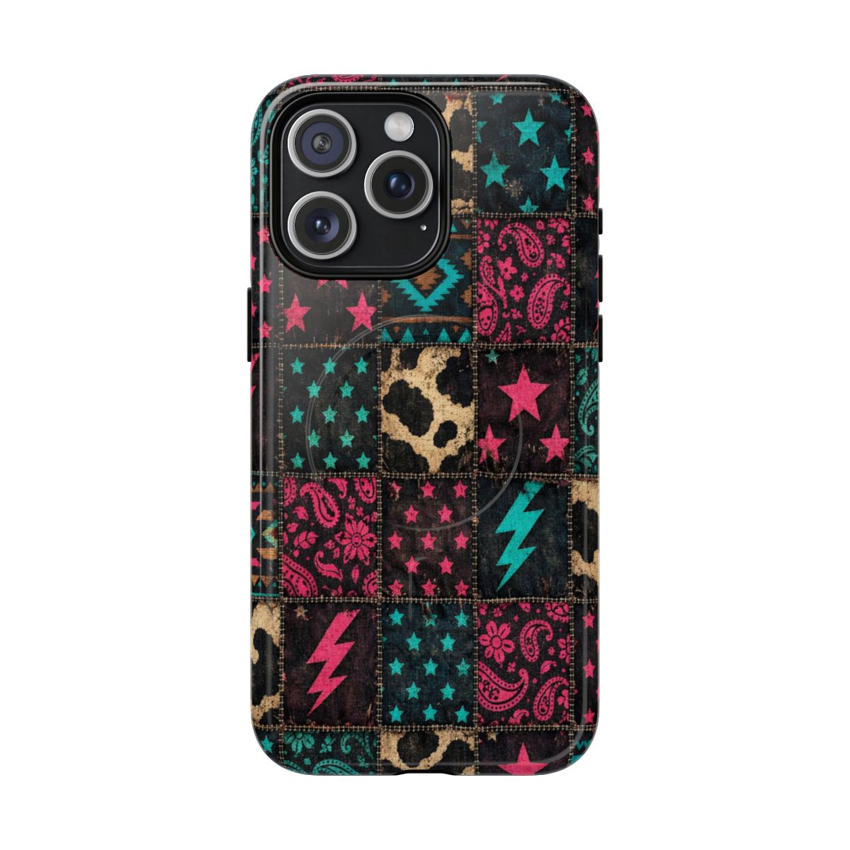 Neon Cowhide Patchwork Magnetic Case