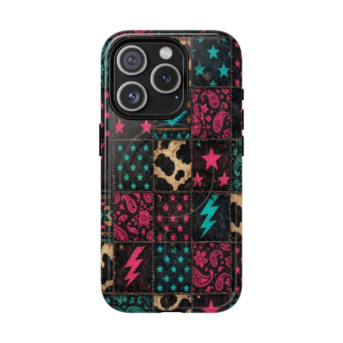 Neon Cowhide Patchwork Magnetic Case