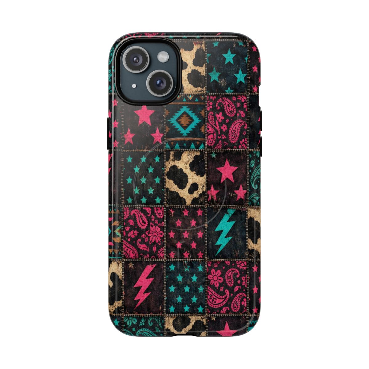 Neon Cowhide Patchwork Magnetic Case