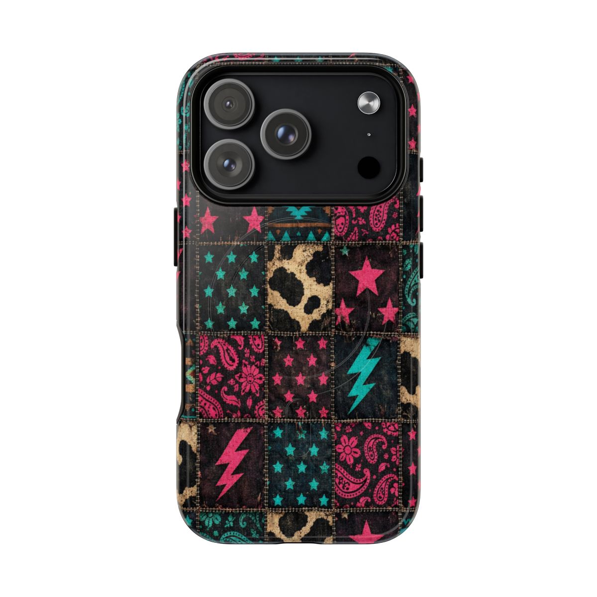 Neon Cowhide Patchwork Magnetic Case