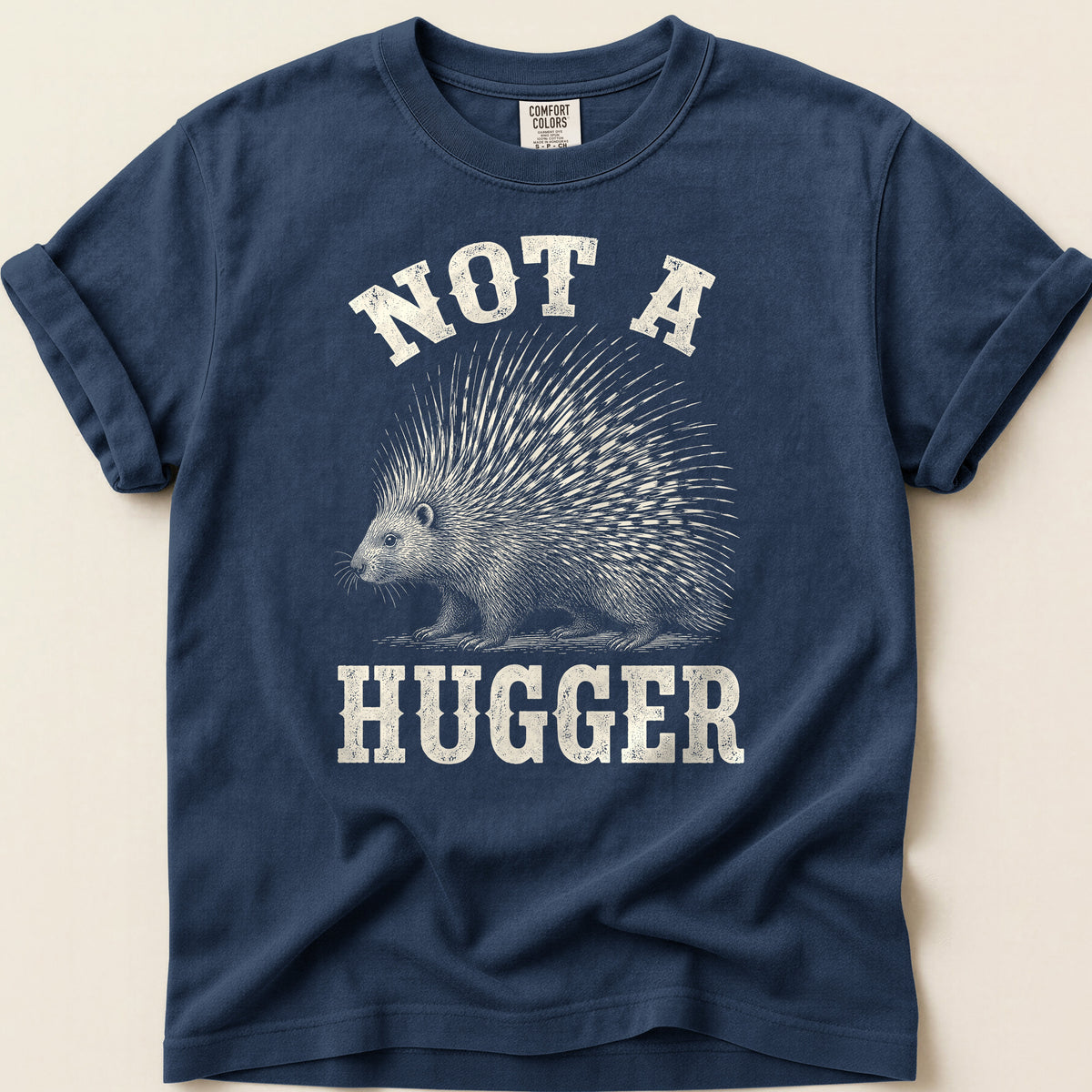 Not A Hugger Porcupine T-shirt on Navy