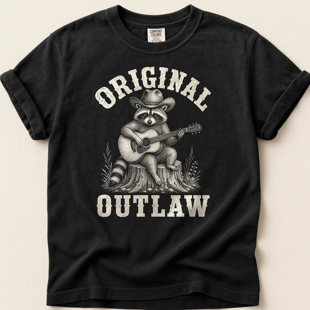 Original Outlaw Raccoon T-shirt on Black