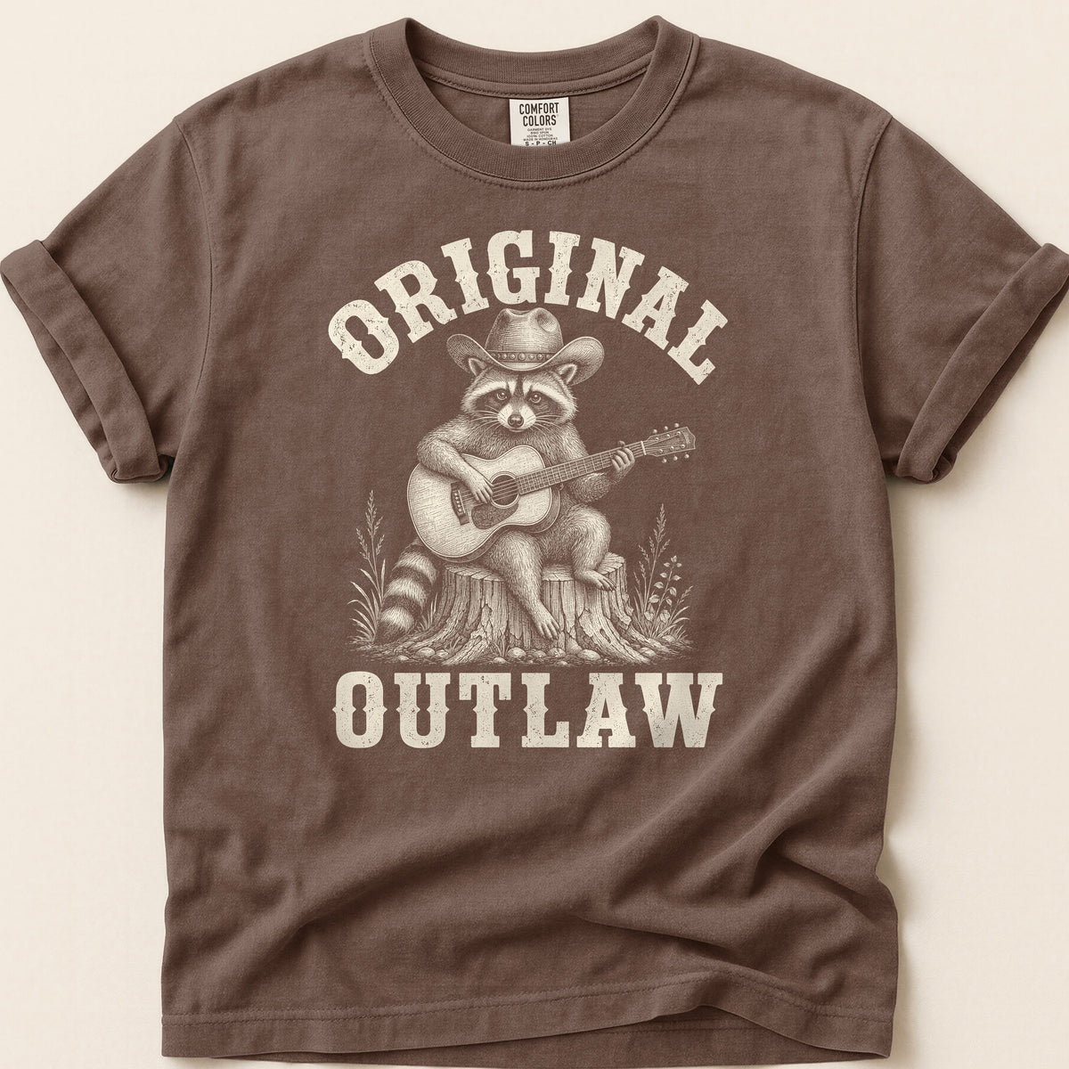 Original Outlaw Raccoon T-shirt on Espresso