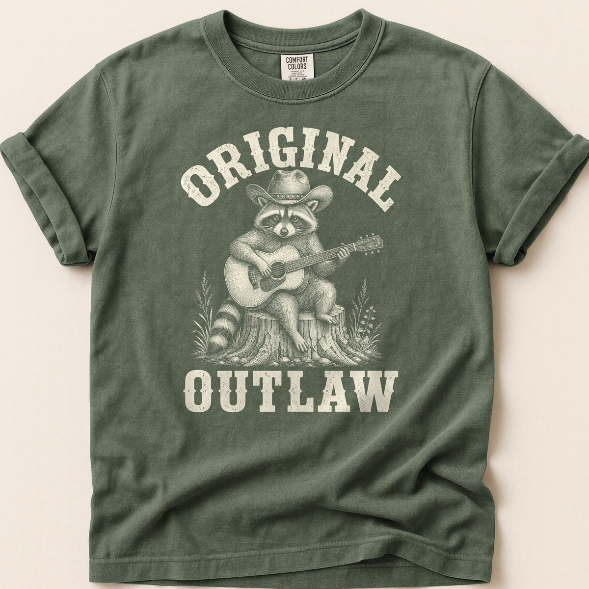 Original Outlaw Raccoon T-shirt on Moss