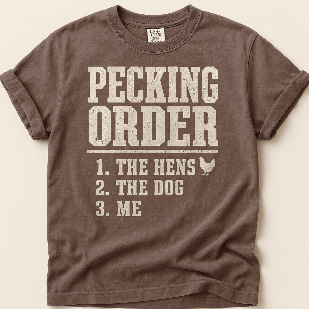 Pecking Order T-shirt on Espresso