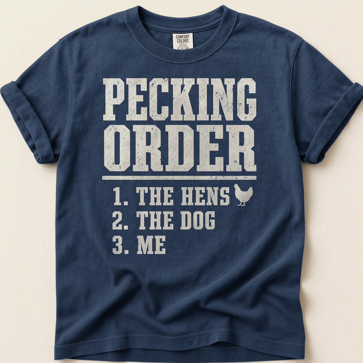 Pecking Order T-shirt on Navy