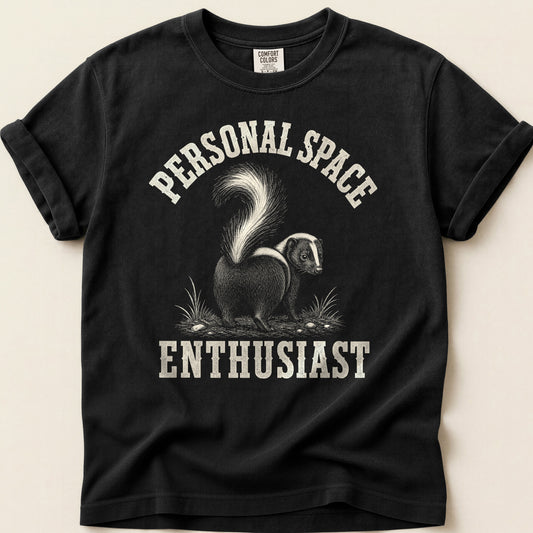 Personal Space Skunk T-shirt on Black