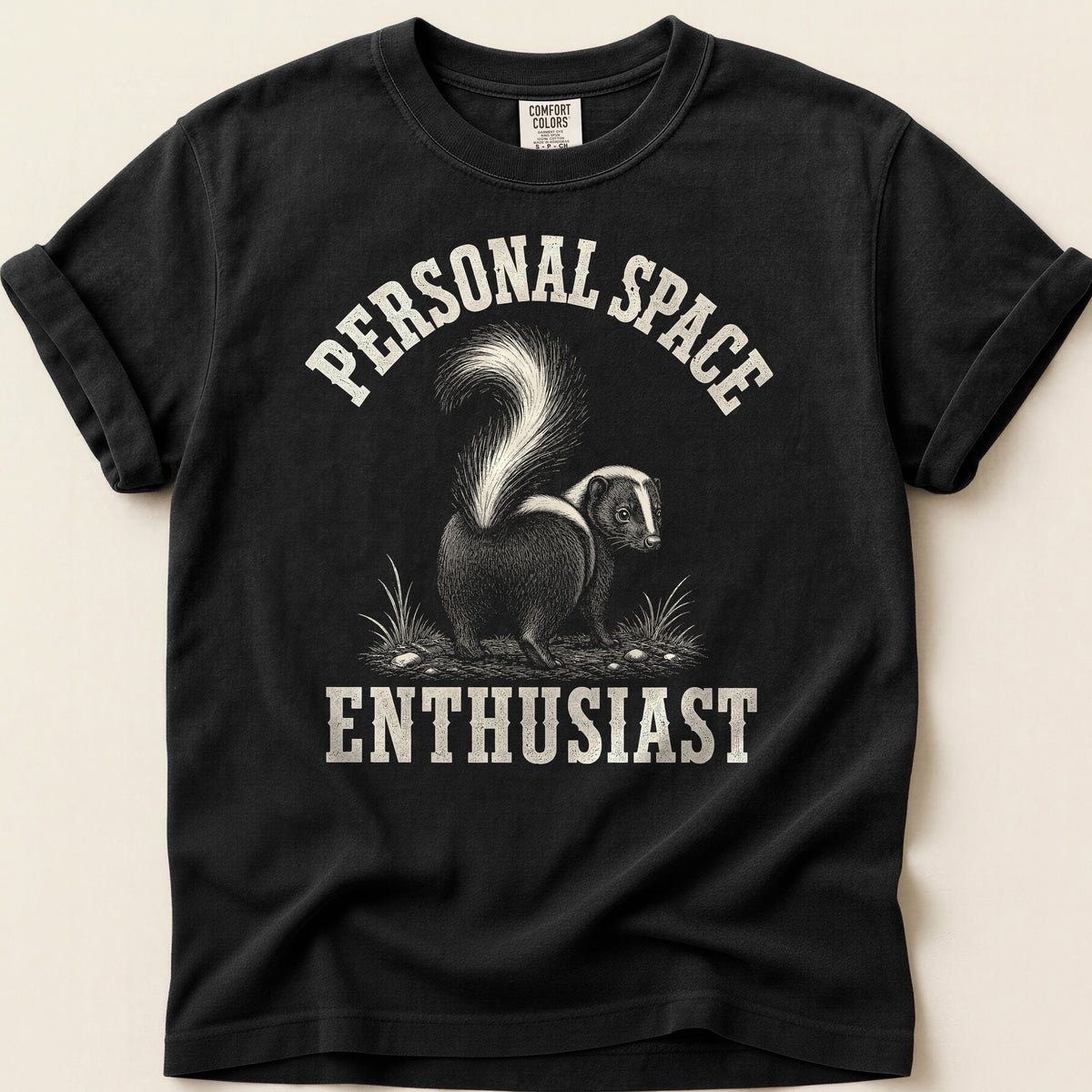 Personal Space Skunk T-shirt on Black