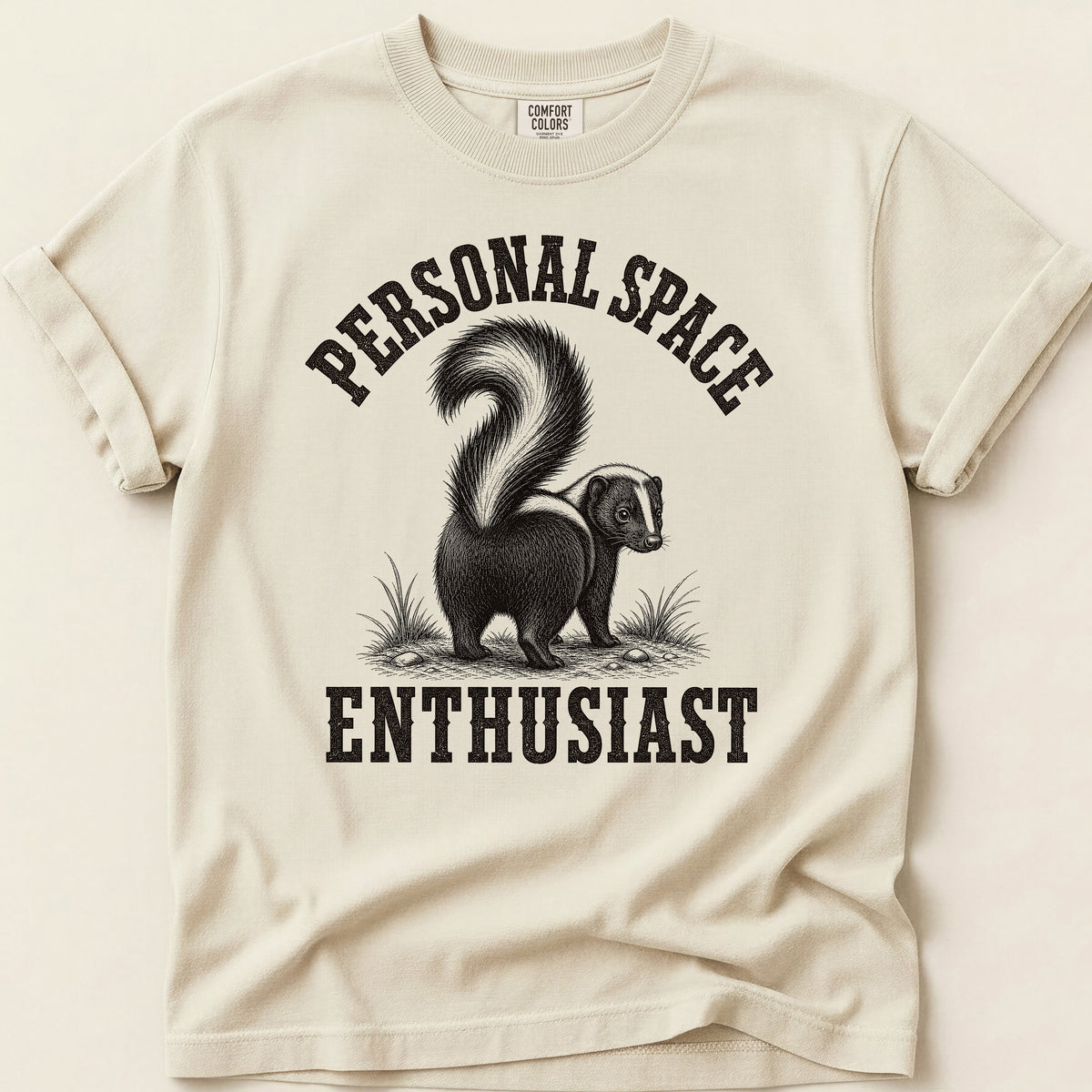 Personal Space Skunk T-shirt on Ivory