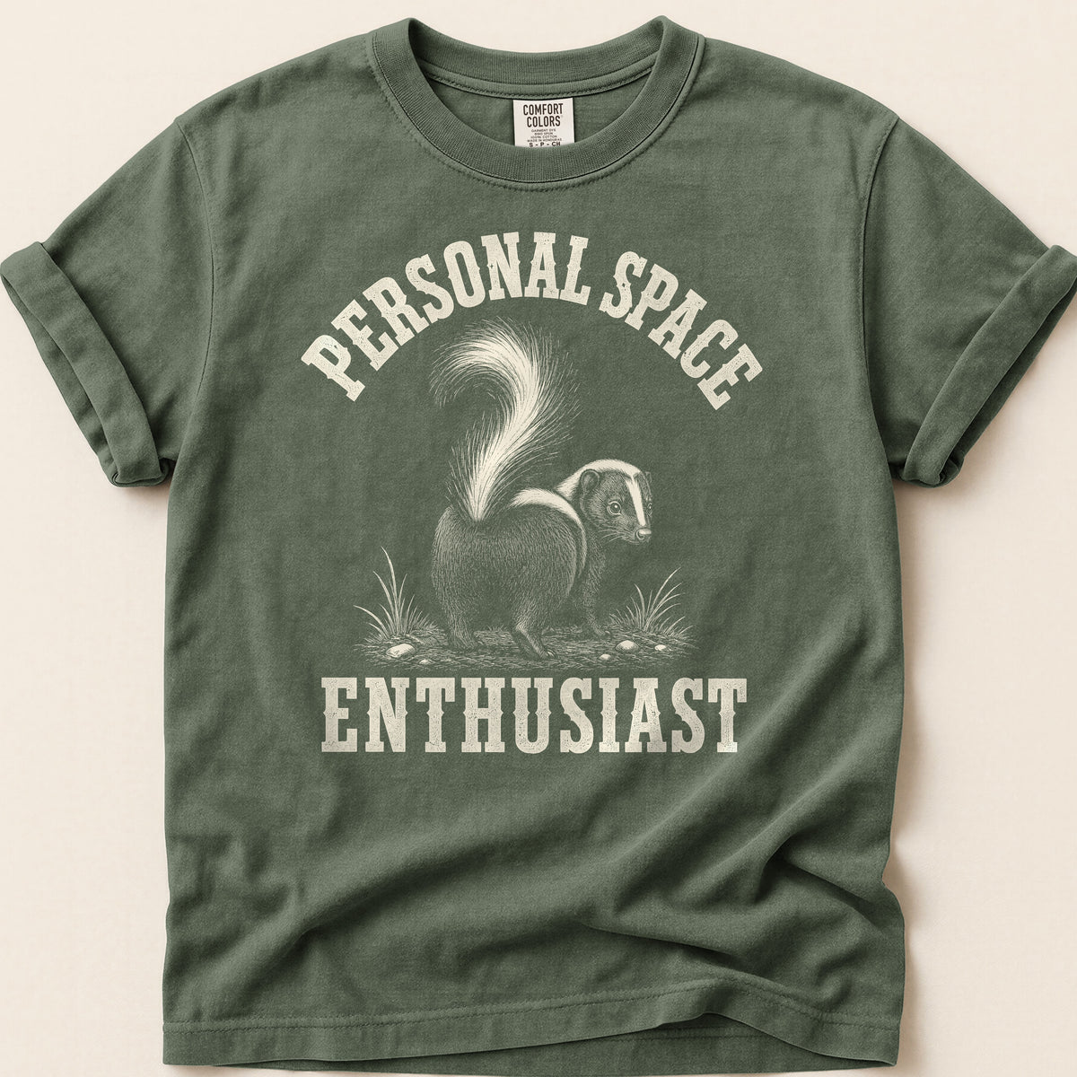 Personal Space Skunk T-shirt on Moss