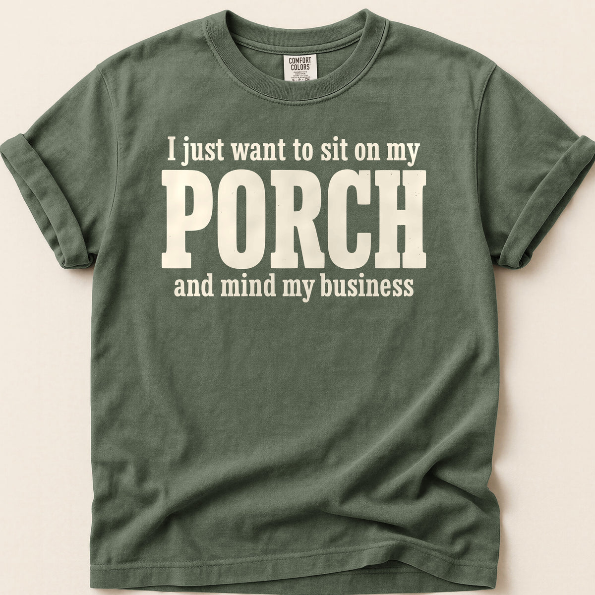 Porch Business T-shirt on Moss