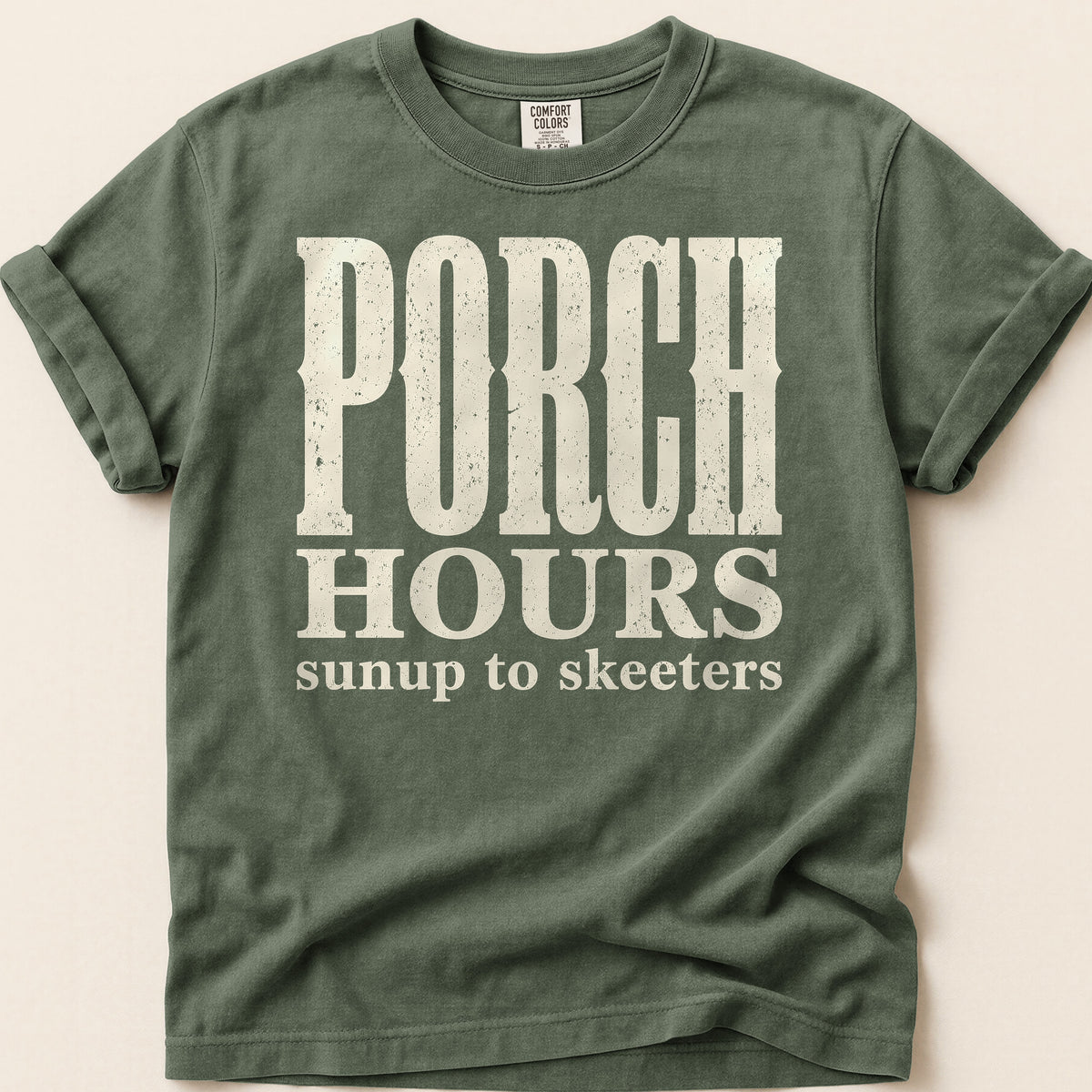 Porch Hours Skeeters T-shirt on Moss