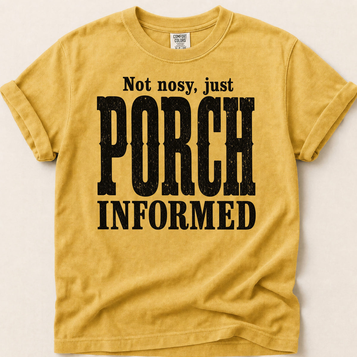Porch Informed T-shirt on Mustard