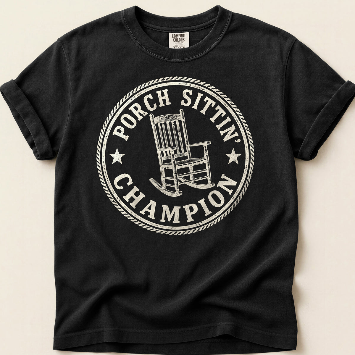 Porch Sittin Champion T-shirt on Black