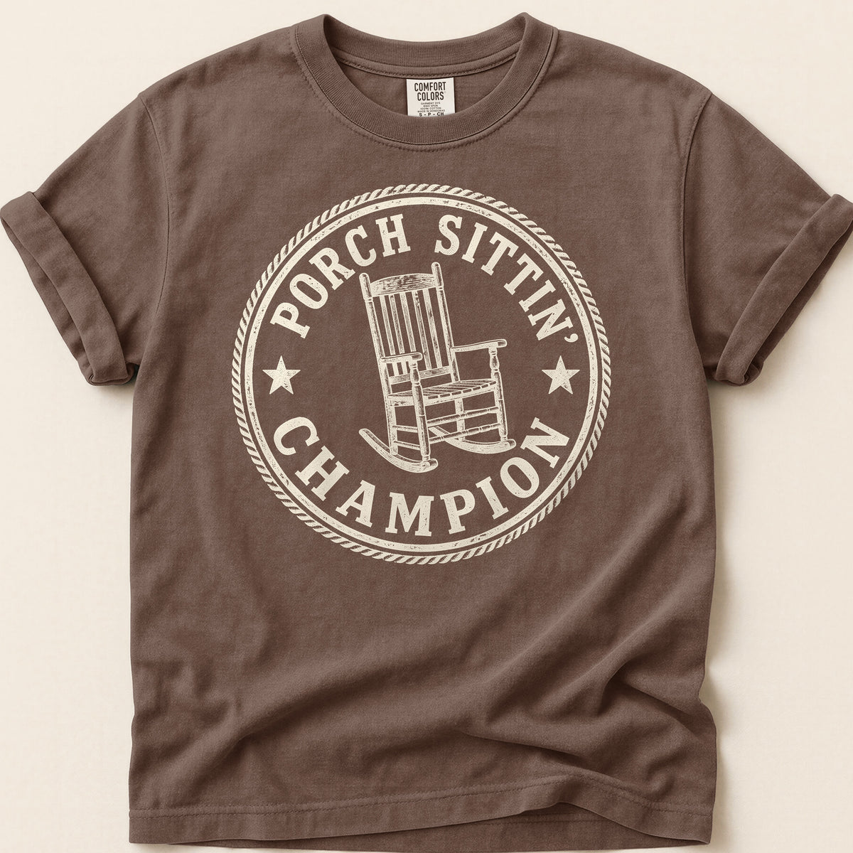 Porch Sittin Champion T-shirt on Espresso