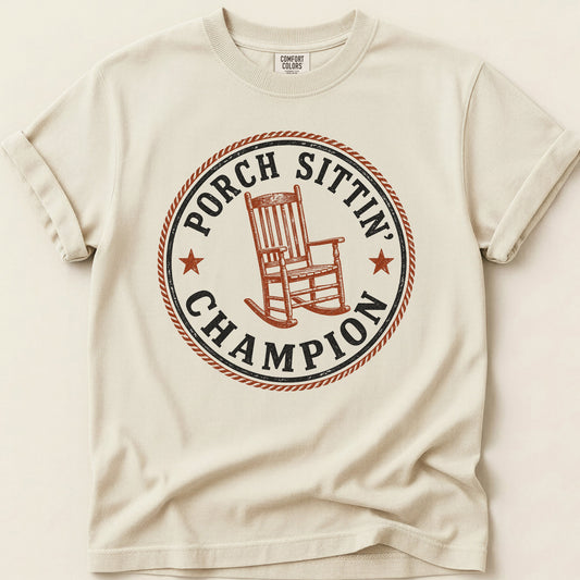 Porch Sittin Champion T-shirt on Ivory