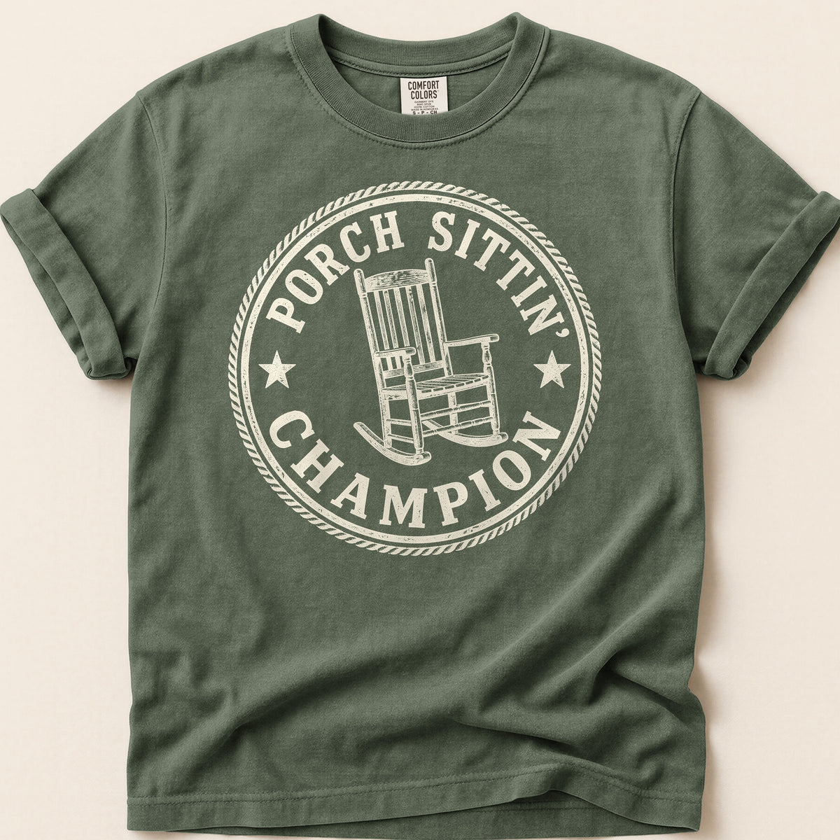 Porch Sittin Champion T-shirt on Moss