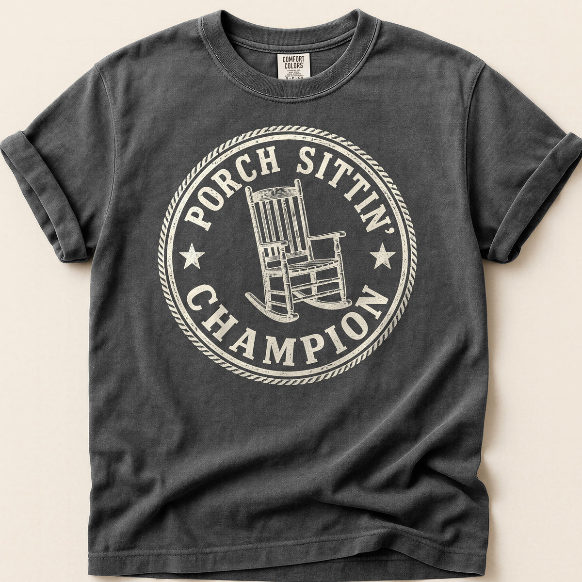 Porch Sittin Champion T-shirt on Pepper