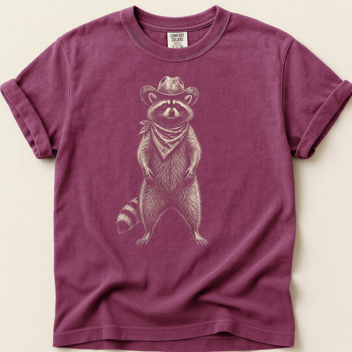 Raccoon Portrait T-shirt on Berry