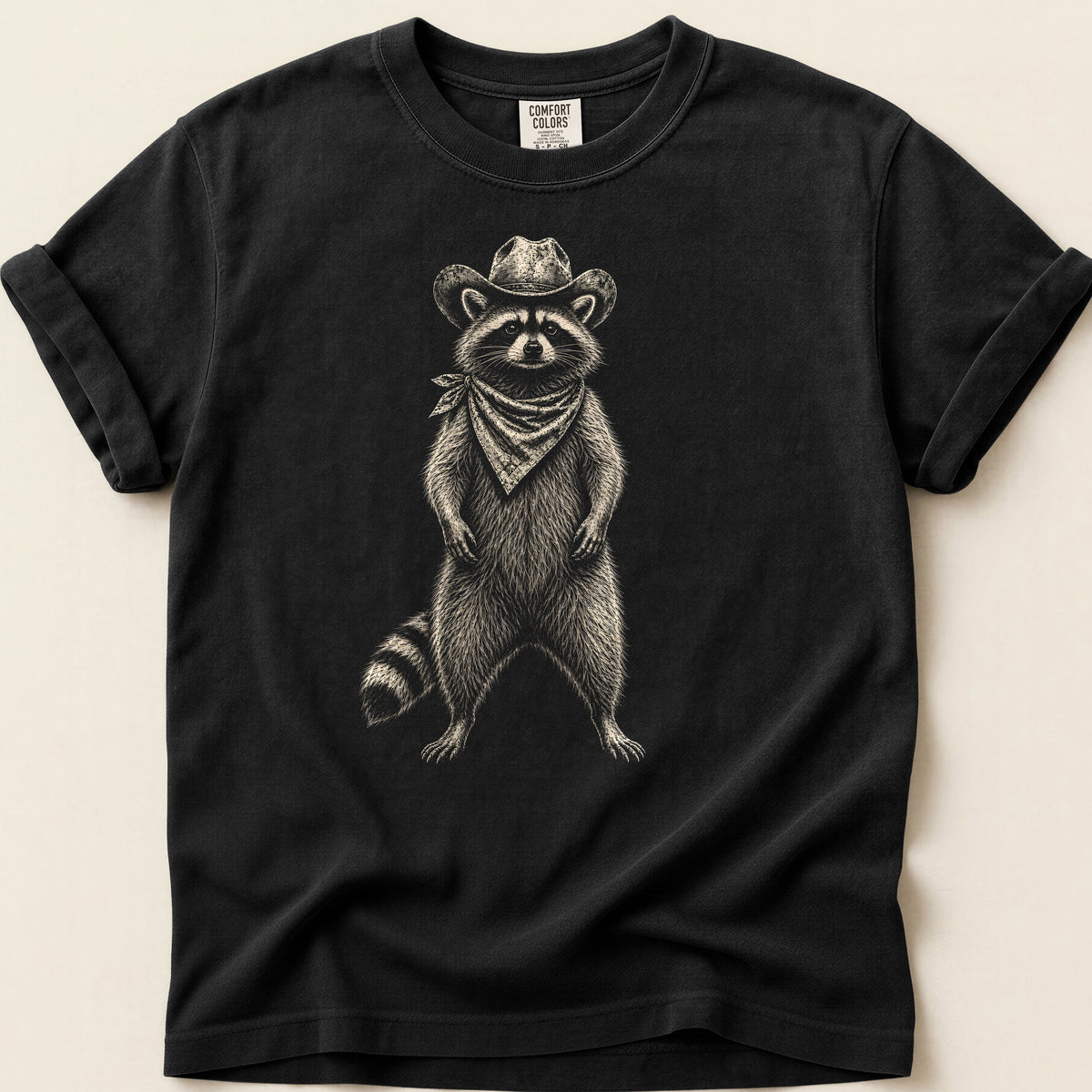 Raccoon Portrait T-shirt on Black