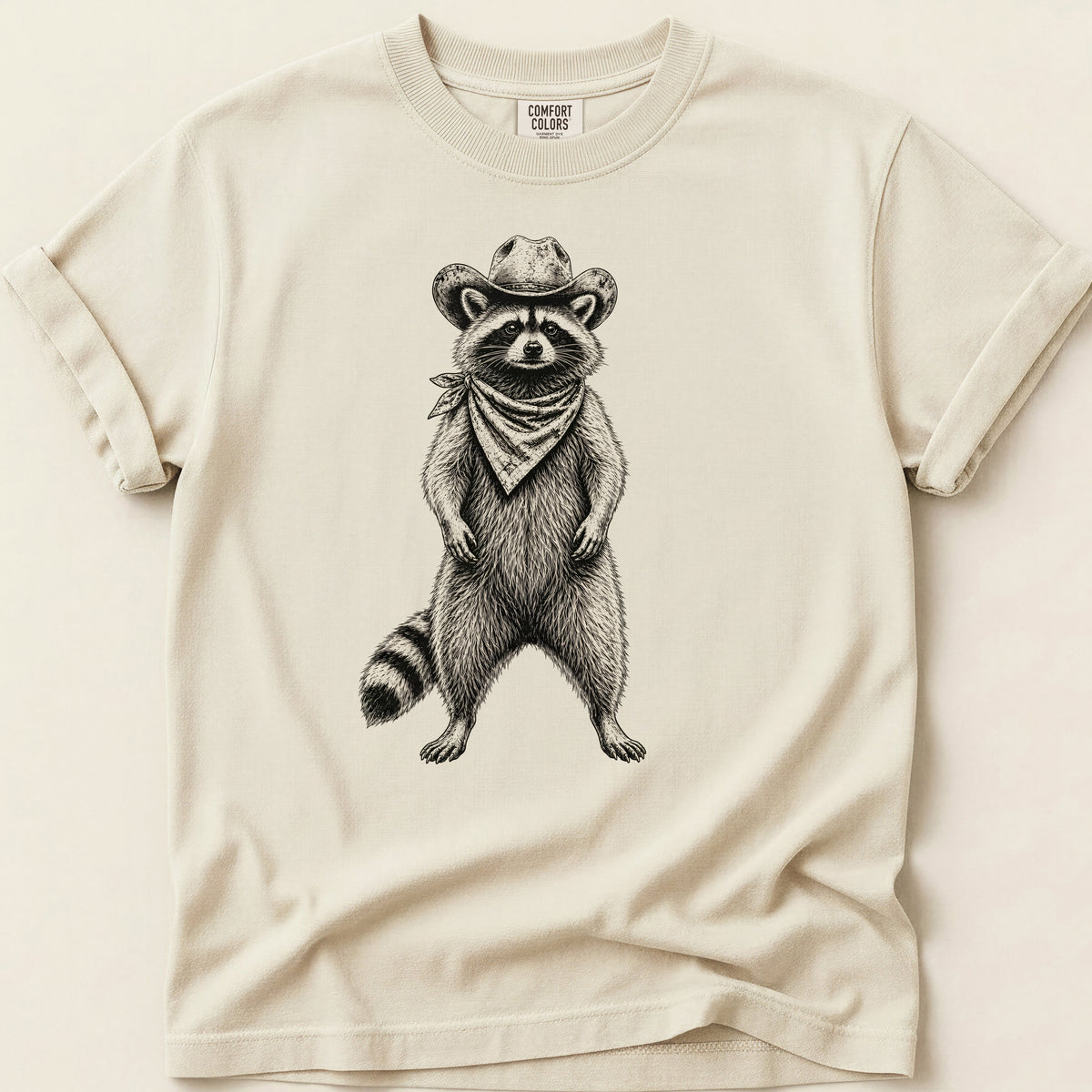 Raccoon Portrait T-shirt on Ivory