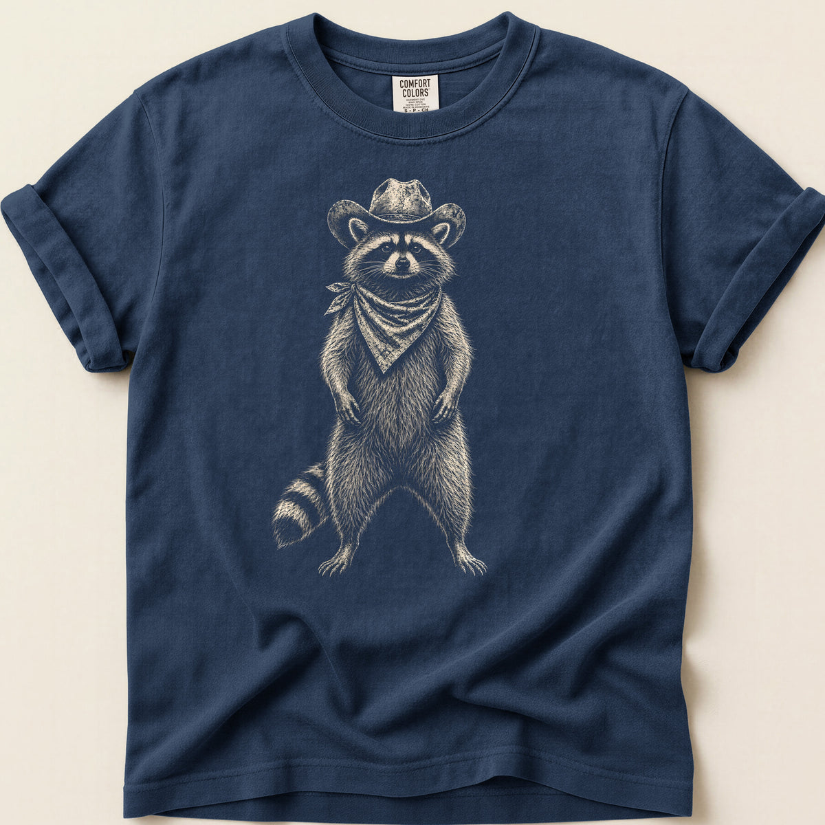 Raccoon Portrait T-shirt on Navy