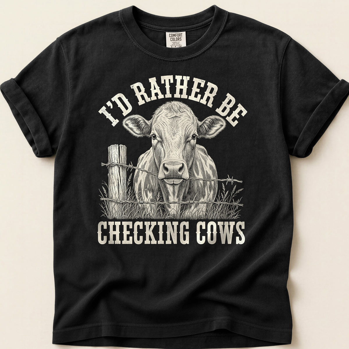 Rather Be Checking Cows T-shirt on Black