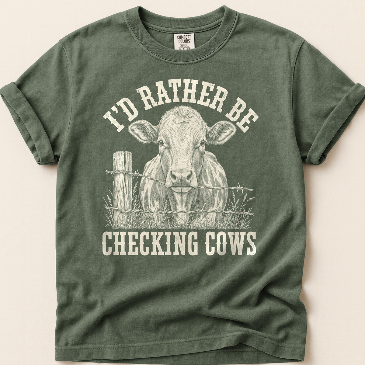 Rather Be Checking Cows T-shirt on Moss