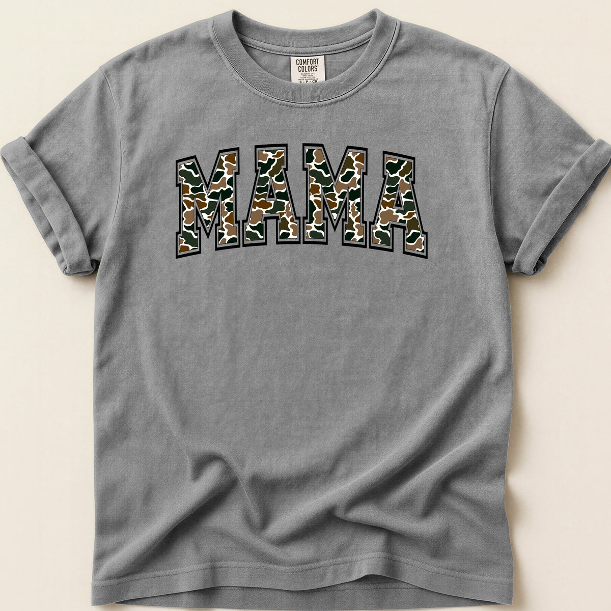 Retro Camo Mama T-shirt on Grey