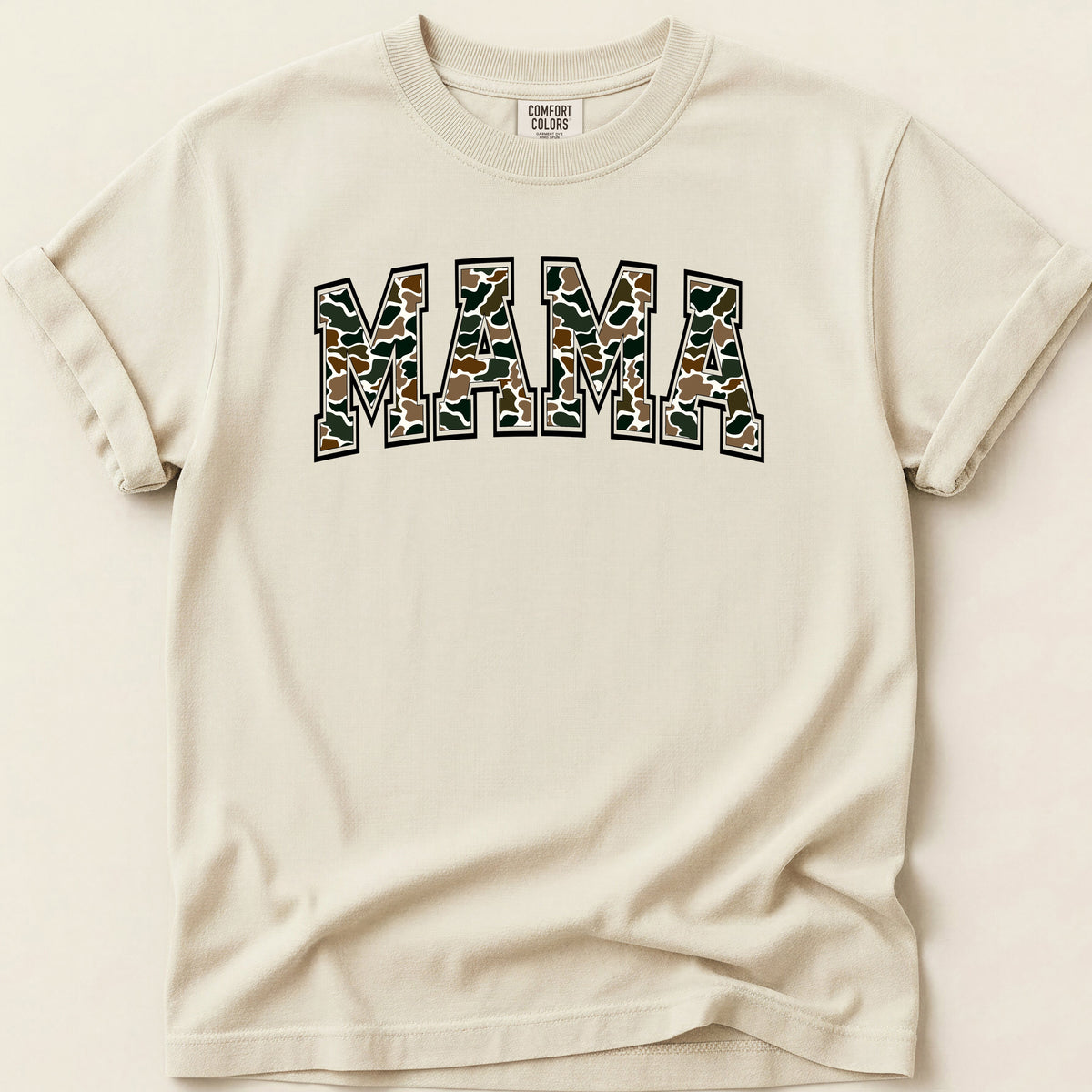 Retro Camo Mama T-shirt on Ivory