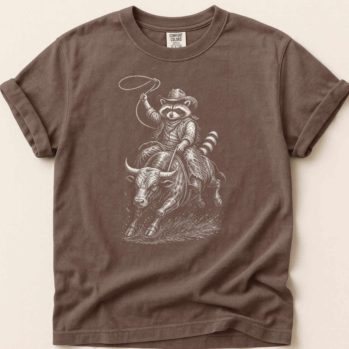 Rodeo Raccoon T-shirt on Espresso