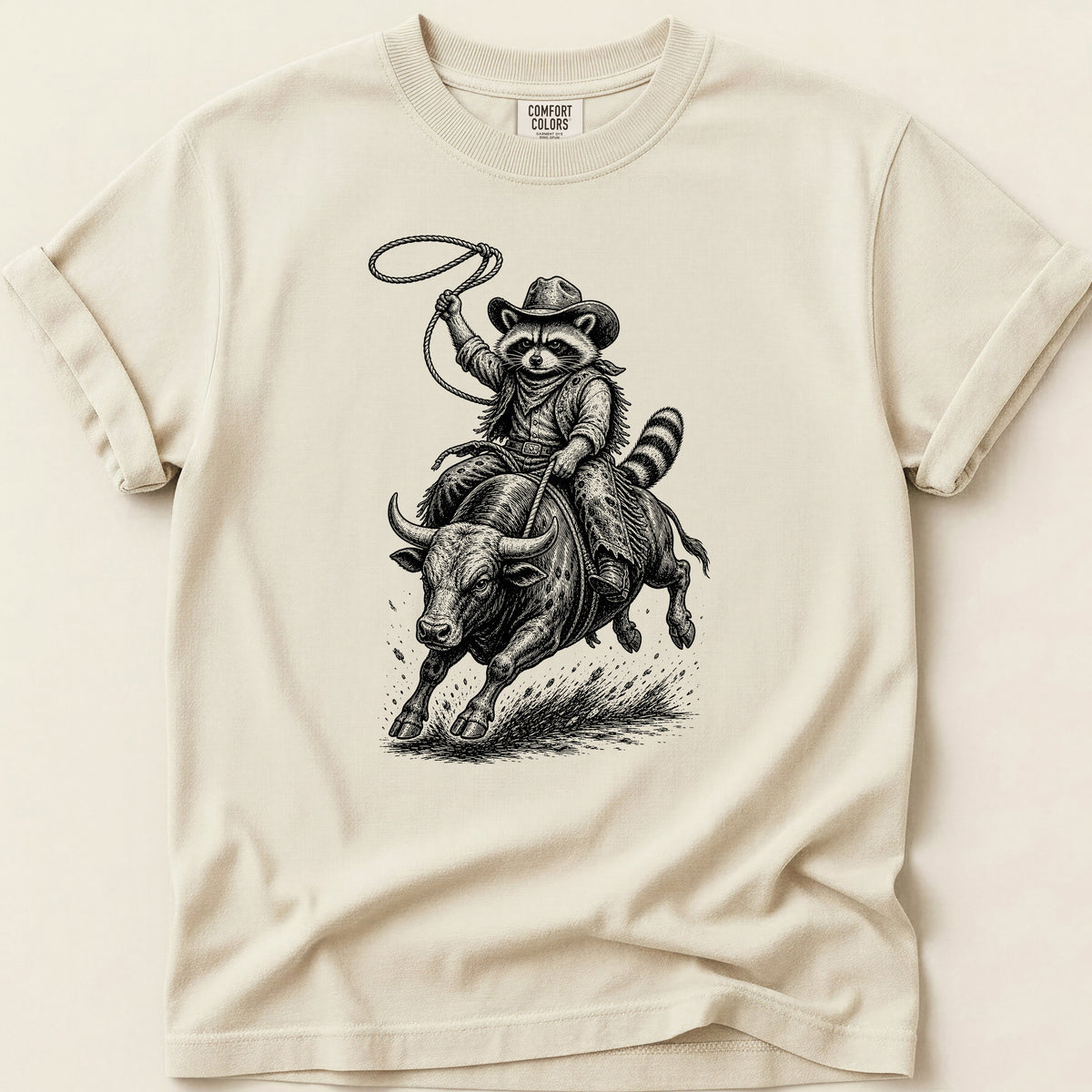 Rodeo Raccoon T-shirt on Ivory