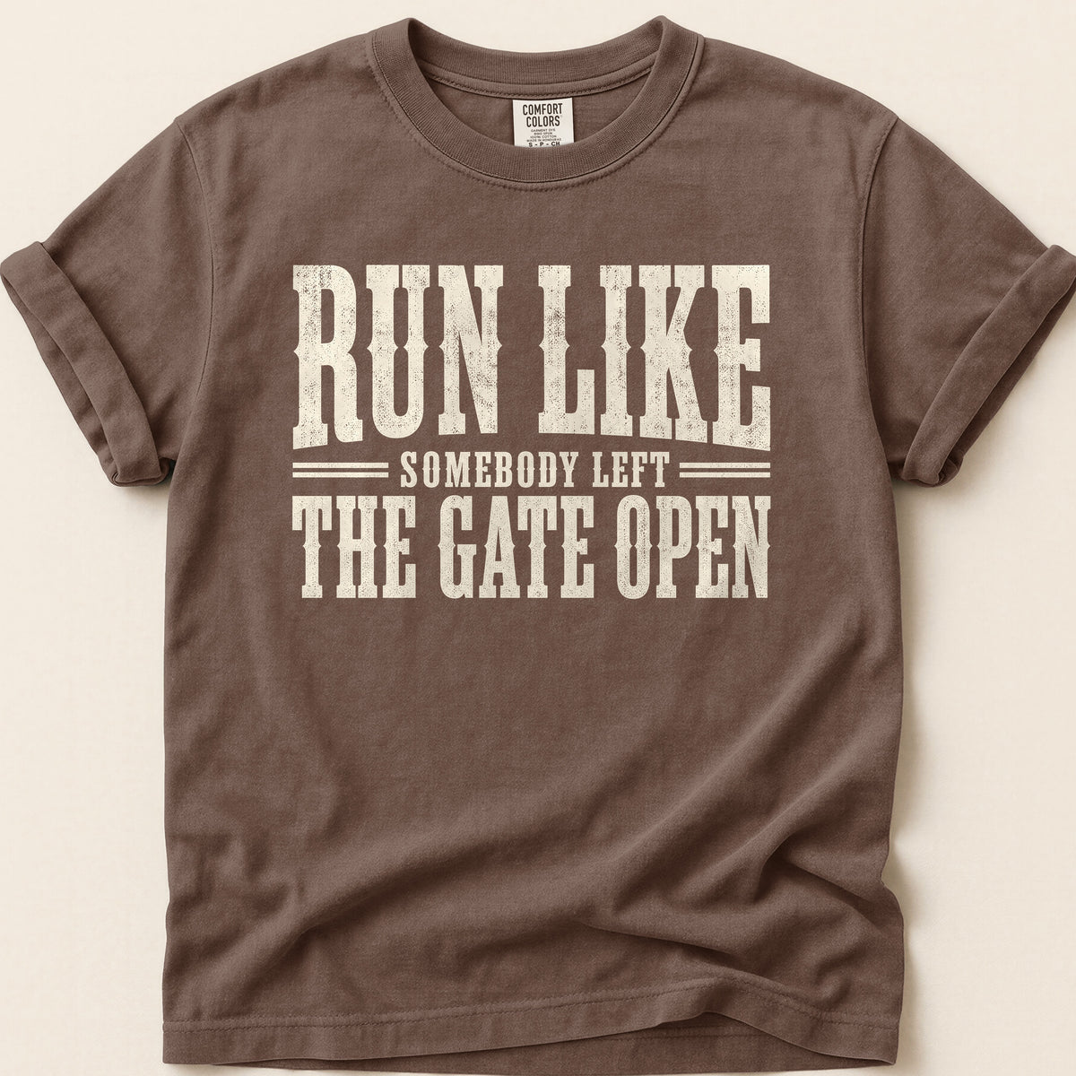 Run Like Gate Open T-shirt on Espresso