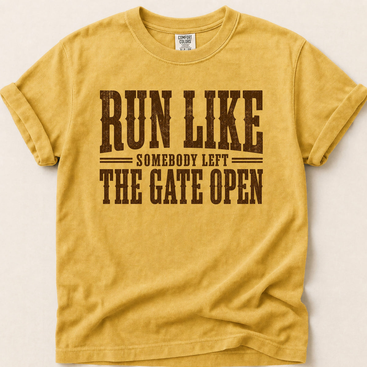 Run Like Gate Open T-shirt on Mustard