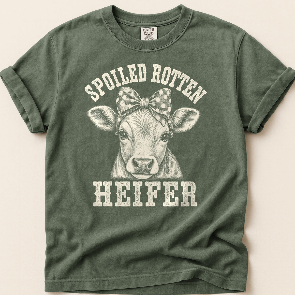 Spoiled Rotten Heifer T-shirt on Moss