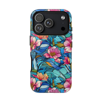 Stained Glass Pink Flowers Tough Case - iPhone 18 Pro