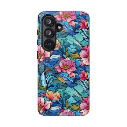 Stained Glass Pink Flowers Tough Case