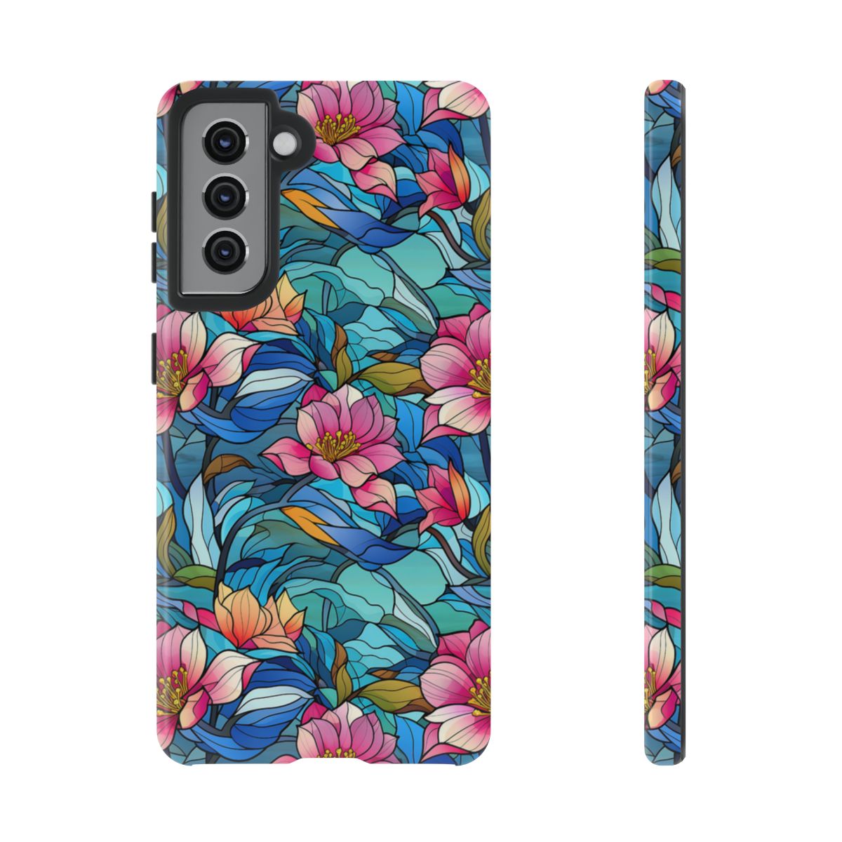 Stained Glass Pink Flowers Tough Case