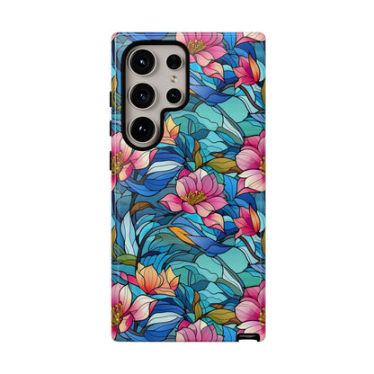 Stained Glass Pink Flowers Tough Case