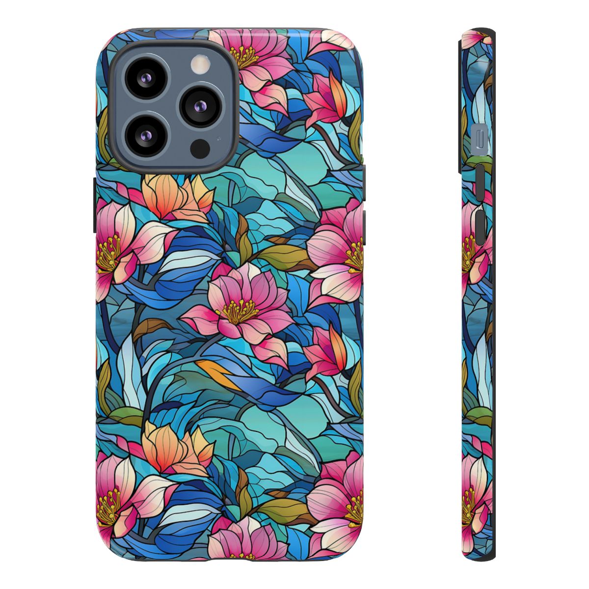 Stained Glass Pink Flowers Tough Case
