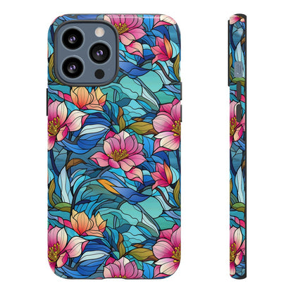 Stained Glass Pink Flowers Tough Case