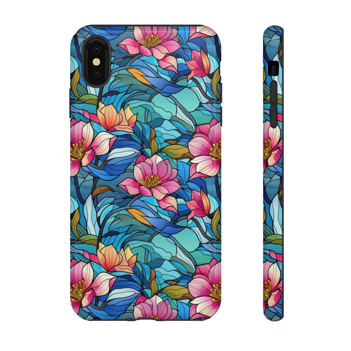 Stained Glass Pink Flowers Tough Case