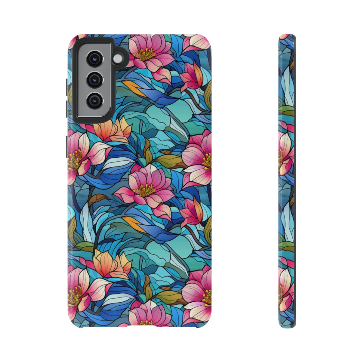 Stained Glass Pink Flowers Tough Case