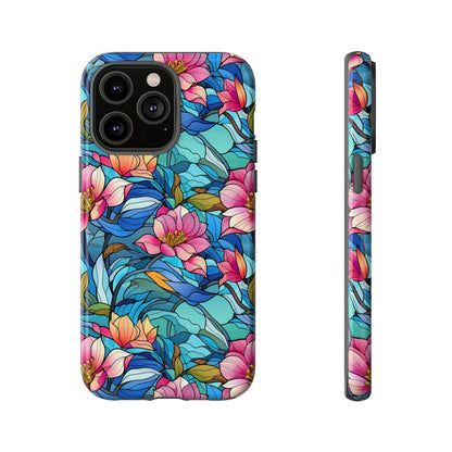 Stained Glass Pink Flowers Tough Case
