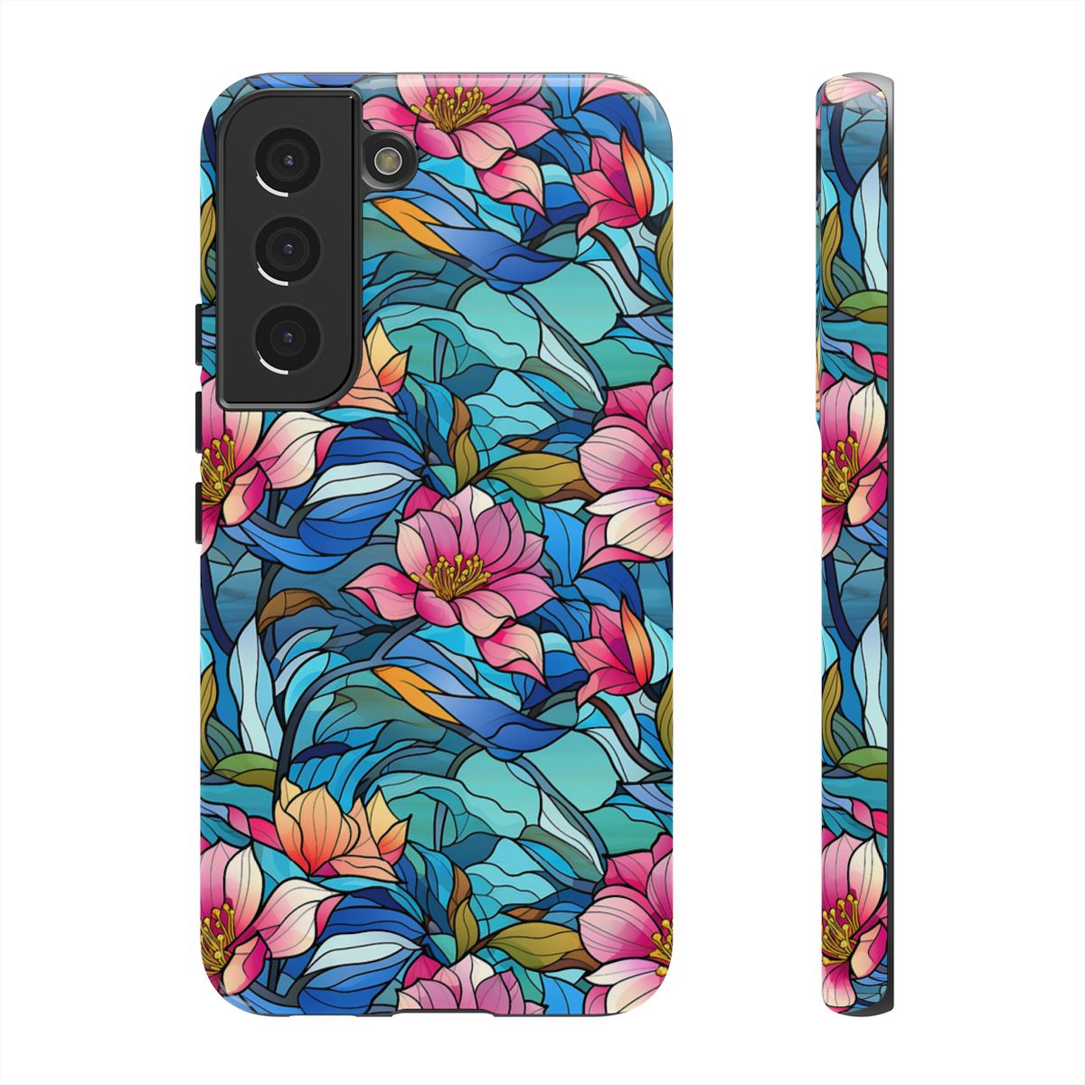 Stained Glass Pink Flowers Tough Case