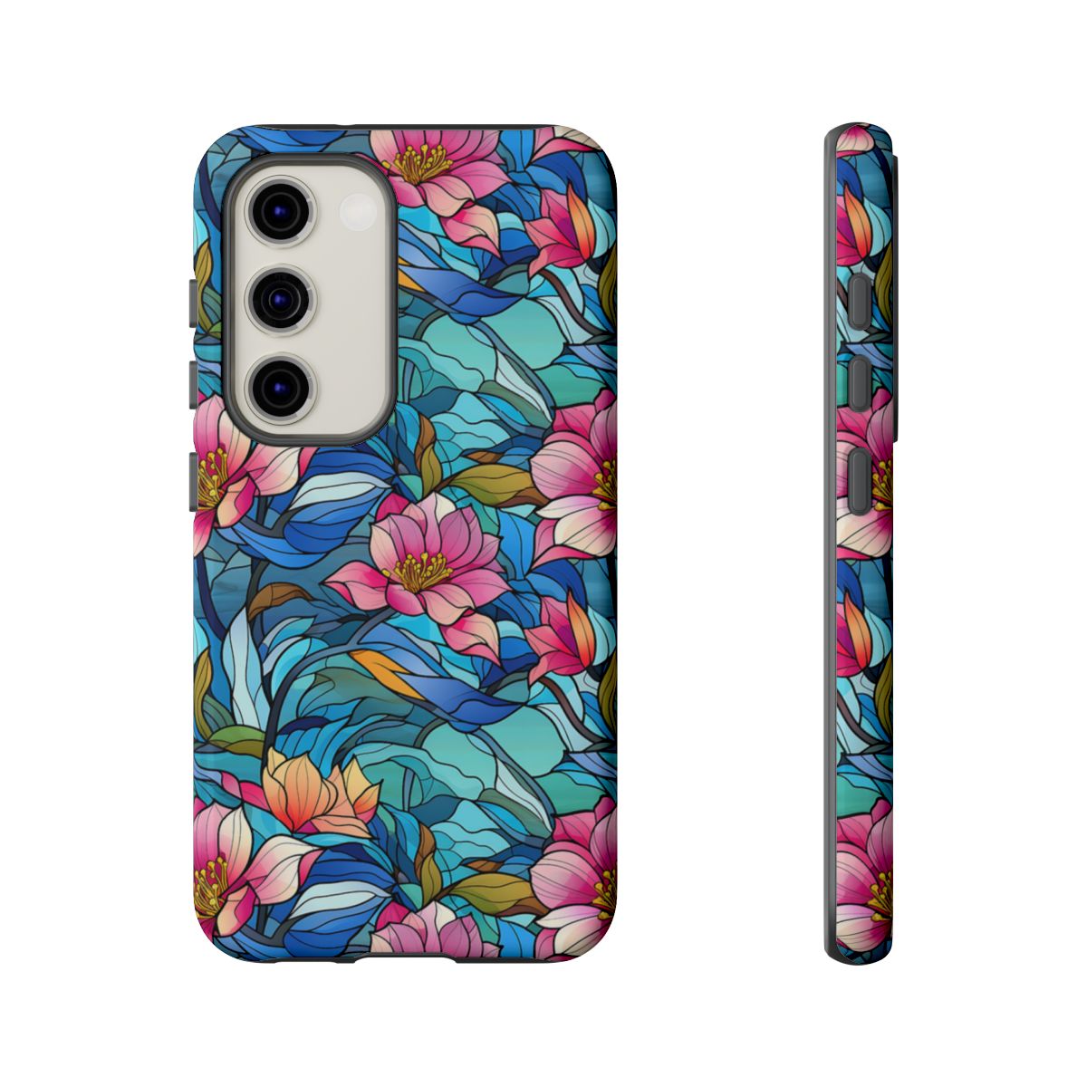 Stained Glass Pink Flowers Tough Case