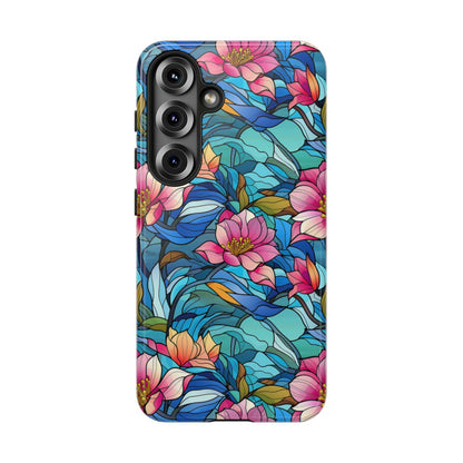 Stained Glass Pink Flowers Tough Case