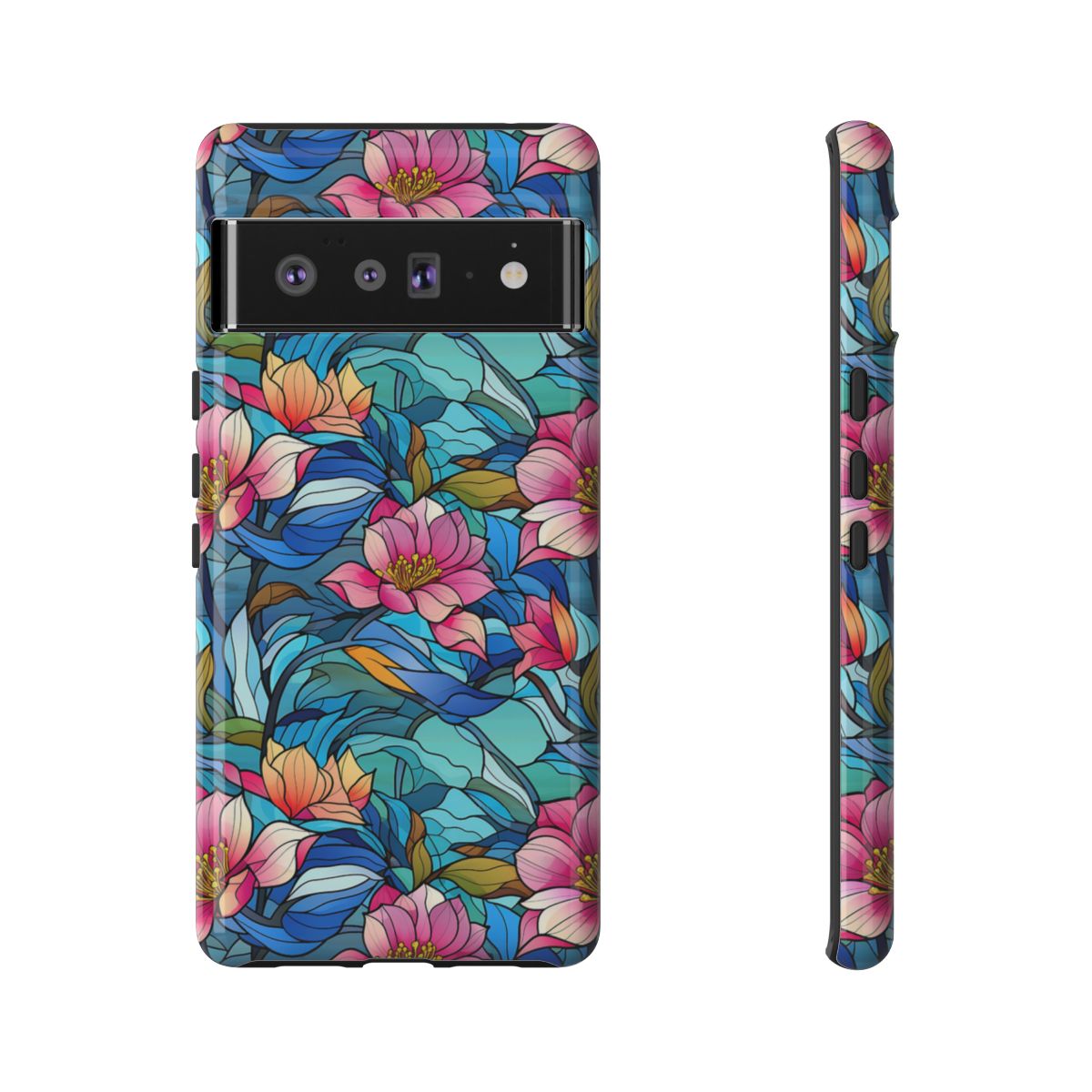 Stained Glass Pink Flowers Tough Case