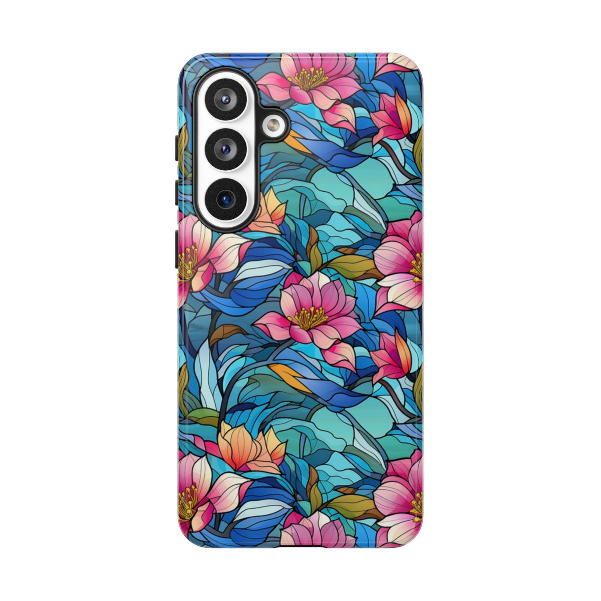 Stained Glass Pink Flowers Tough Case