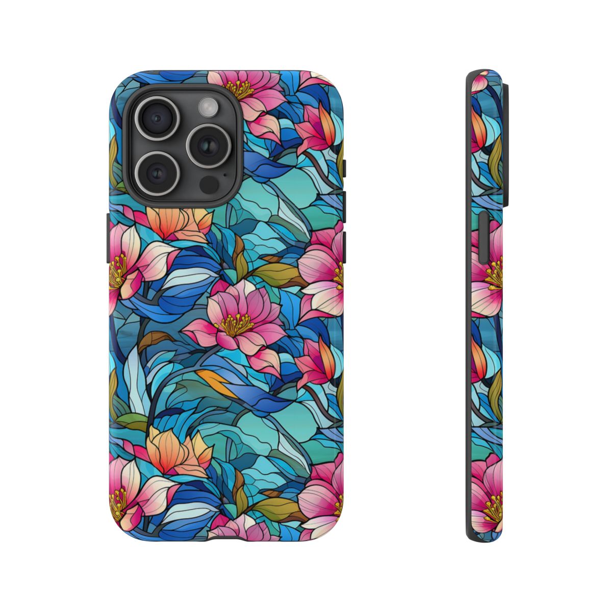 Stained Glass Pink Flowers Tough Case